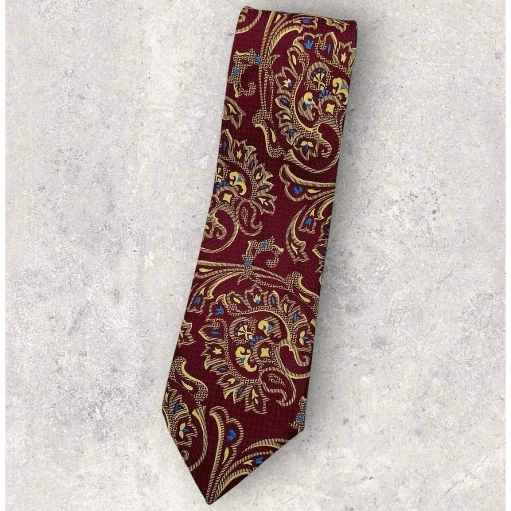 PAL ZILERI Silk Tie ITALY Burgundy Gold Paisley W:4" EUC